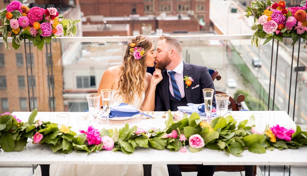 Bright Rooftop Wedding Inspired Styled Shoot. For more wedding inspiration, visit burghbrides.com!