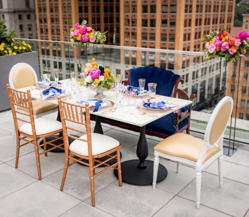 Bright Rooftop Wedding Inspired Styled Shoot. For more wedding inspiration, visit burghbrides.com!