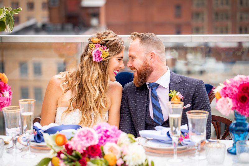 Bright Rooftop Wedding Inspired Styled Shoot. For more wedding inspiration, visit burghbrides.com!