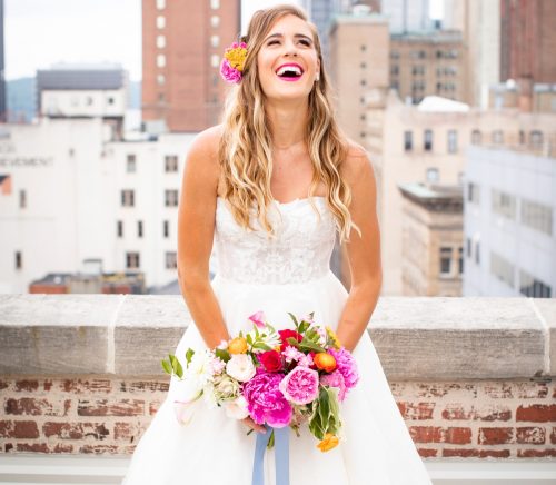 Bright Rooftop Wedding Inspired Styled Shoot. For more wedding inspiration, visit burghbrides.com!
