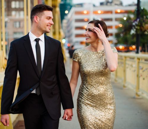 Fancy Downtown Pittsburgh Engagement Session. For more engagement photo ideas, visit burghbrides.com!