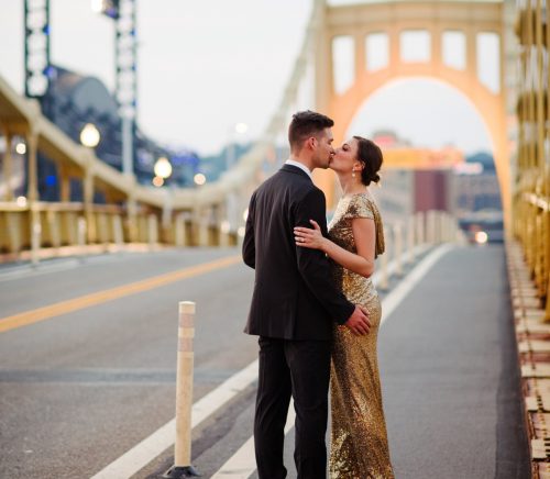 Fancy Downtown Pittsburgh Engagement Session. For more engagement photo ideas, visit burghbrides.com!