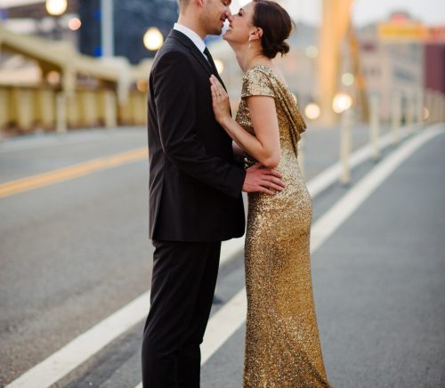 Fancy Downtown Pittsburgh Engagement Session. For more engagement photo ideas, visit burghbrides.com!