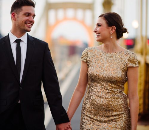 Fancy Downtown Pittsburgh Engagement Session. For more engagement photo ideas, visit burghbrides.com!