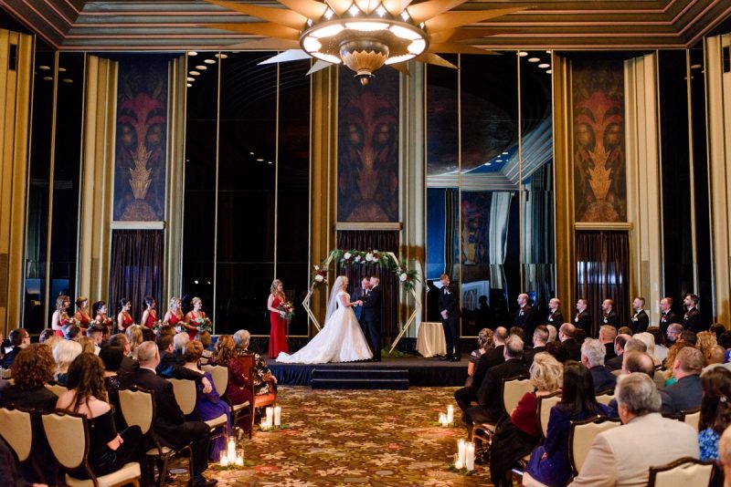 Festive Holiday Omni William Penn Hotel Wedding. For more Christmas wedding ideas, visit burghbrides.com!