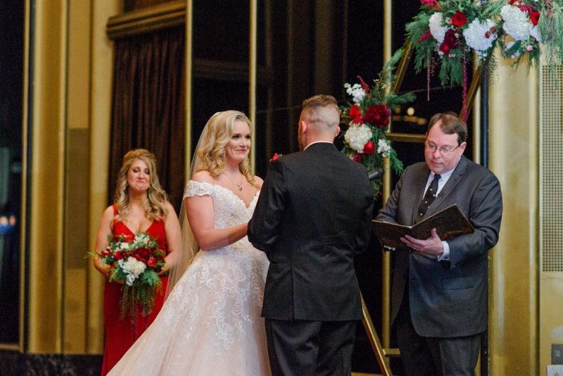 Festive Holiday Omni William Penn Hotel Wedding. For more Christmas wedding ideas, visit burghbrides.com!