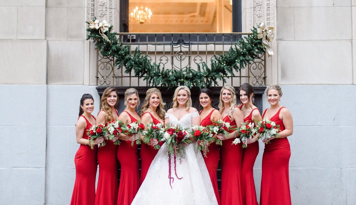 Festive Holiday Omni William Penn Hotel Wedding. For more Christmas wedding ideas, visit burghbrides.com!