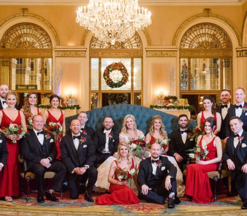 Festive Holiday Omni William Penn Hotel Wedding. For more Christmas wedding ideas, visit burghbrides.com!