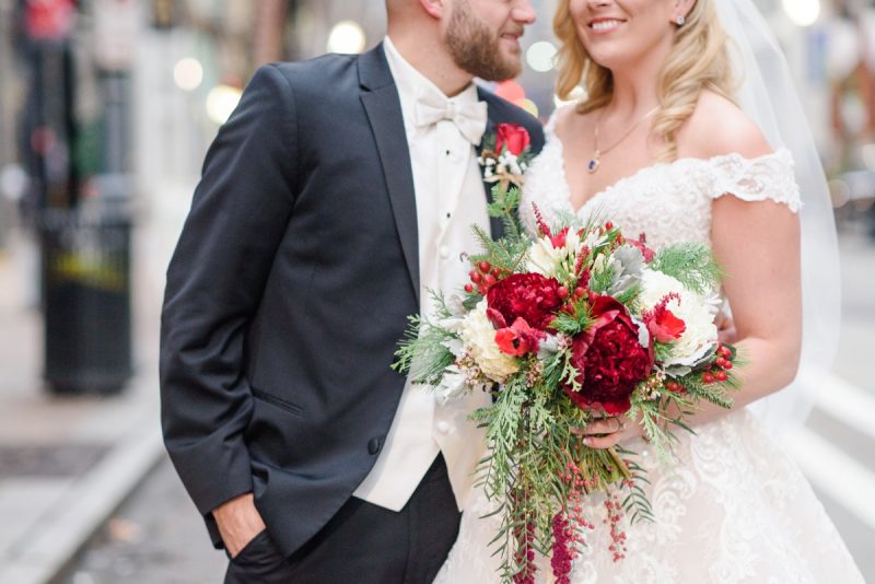 Festive Holiday Omni William Penn Hotel Wedding. For more Christmas wedding ideas, visit burghbrides.com!