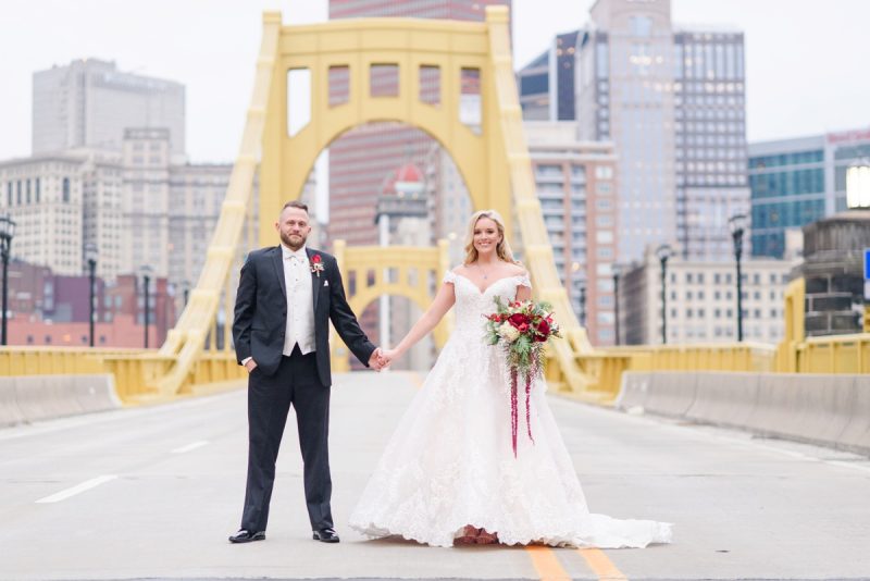 Festive Holiday Omni William Penn Hotel Wedding. For more Christmas wedding ideas, visit burghbrides.com!