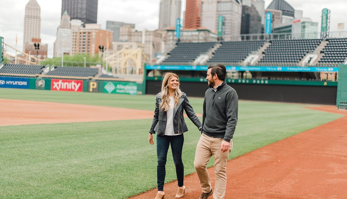PNC Park Engagement Session. For more fun engagement photo ideas, visit burghbrides.com!