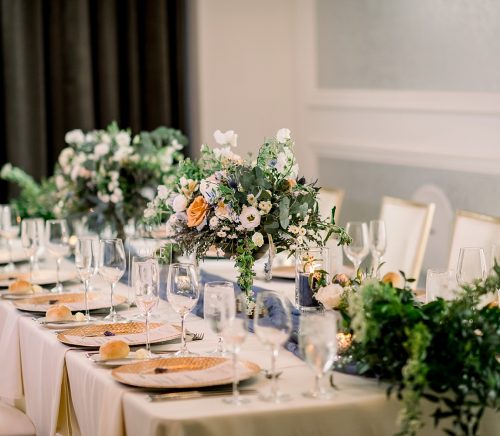 Peach & Pale Blue Hotel Monaco Wedding. For more spring wedding inspiration, visit burghbrides.com!