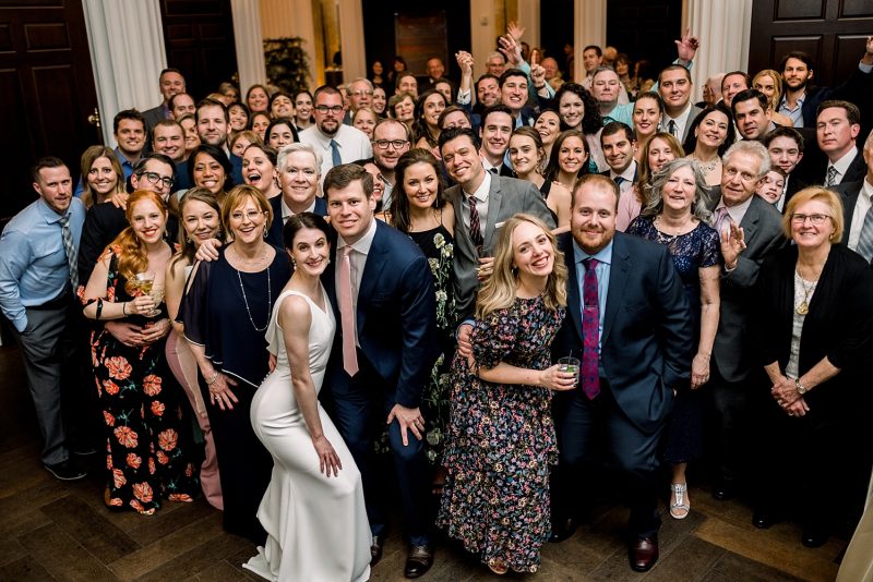 Packed dance floor at wedding reception