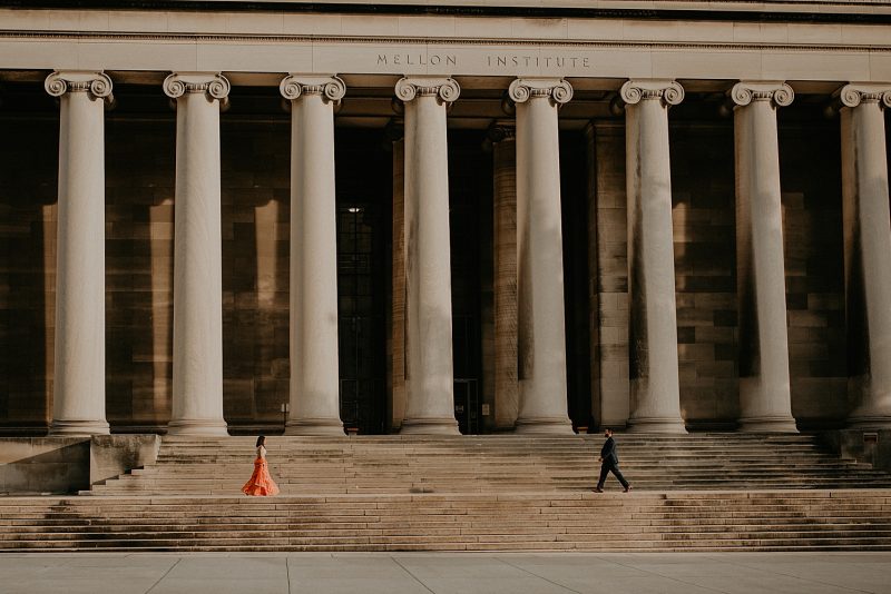 Delightful Mellon Institute & North Side Engagement Session. For more Pittsburgh engagement inspiration, visit burghbrides.com!