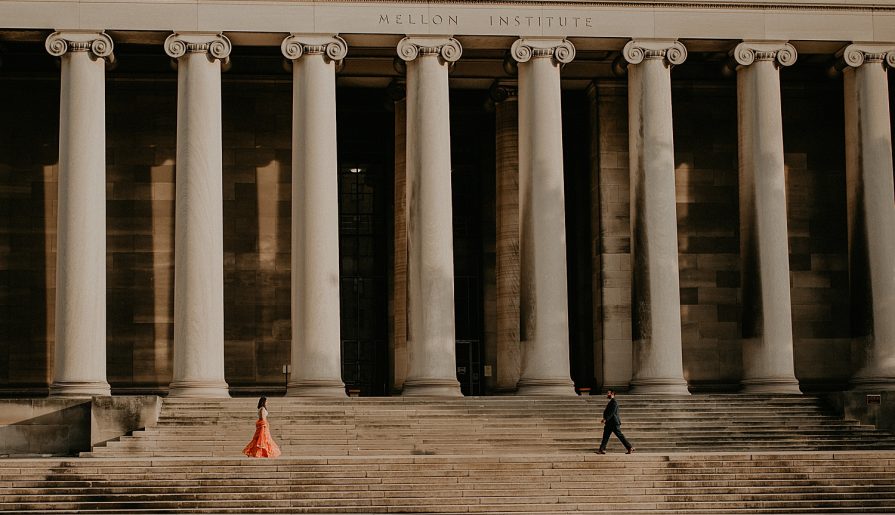Delightful Mellon Institute & North Side Engagement Session. For more Pittsburgh engagement inspiration, visit burghbrides.com!