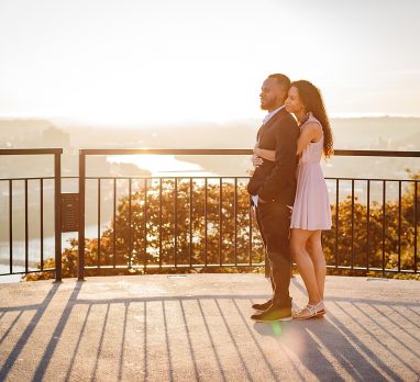 Mt. Washington Engagement Session at Sunset. For more Pittsburgh engagement photo ideas, visit burghbrides.com!