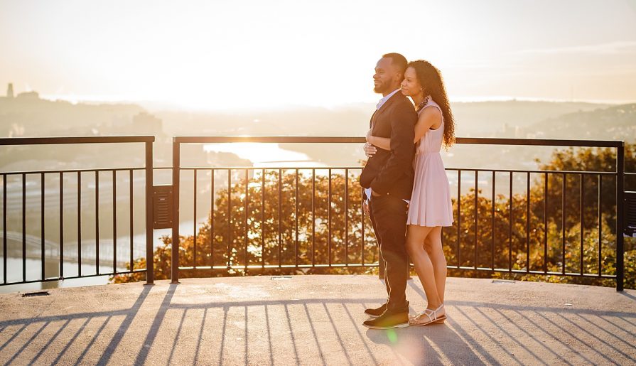 Mt. Washington Engagement Session at Sunset. For more Pittsburgh engagement photo ideas, visit burghbrides.com!
