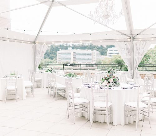 Modern Minimalist Wedding at the Terrace at Hyatt House. For more tented wedding ideas, visit burghbrides.com!