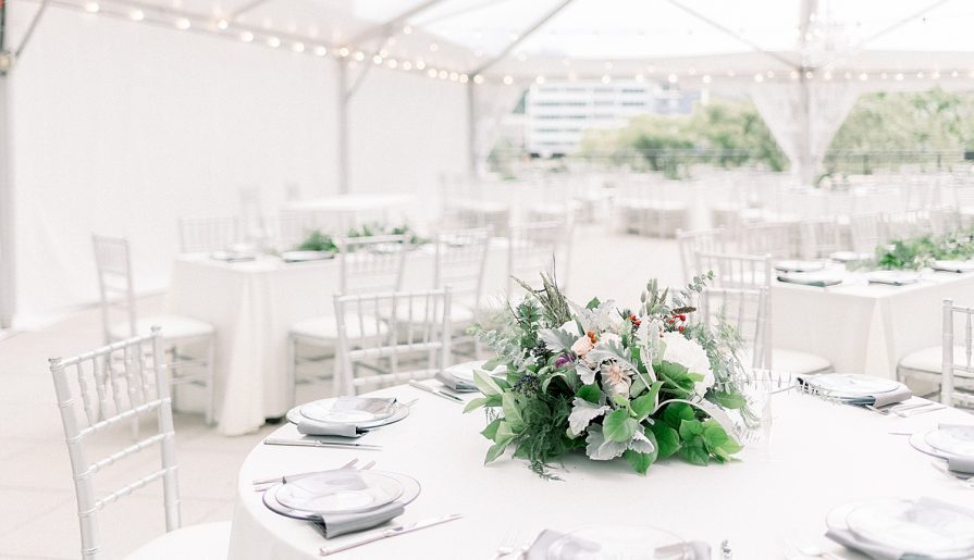 Modern Minimalist Wedding at the Terrace at Hyatt House. For more tented wedding ideas, visit burghbrides.com!