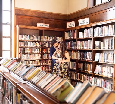 Sweet Library Engagement Session. For more unique engagement photo ideas, visit burghbrides.com!