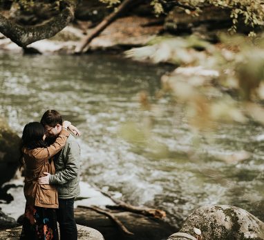 Earthy Engagement Session at McConnells Mill. For more fall engagement photo ideas, visit burghbrides.com!