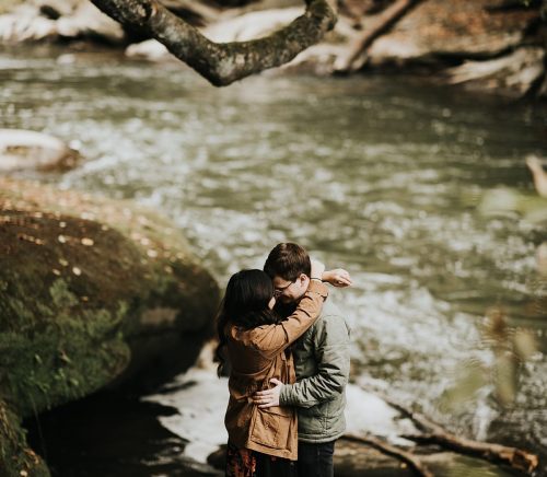 Earthy Engagement Session at McConnells Mill. For more fall engagement photo ideas, visit burghbrides.com!