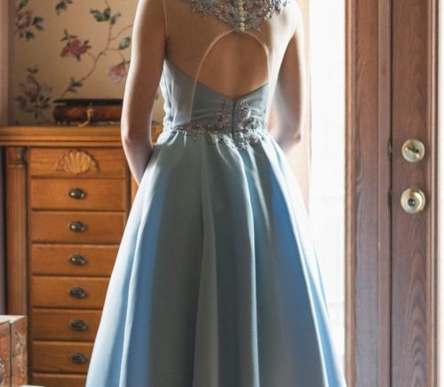 blue bridesmaid dresses pink flowers Velvi - Chelsea Ruffle Maxi Dress - Dusty Blue - Final Sale main image 0