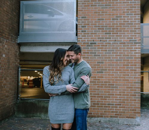 Laid Back Downtown & PPG Paints Arena Engagement Session. For more Pittsburgh engagement ideas, visit burghbrides.com!