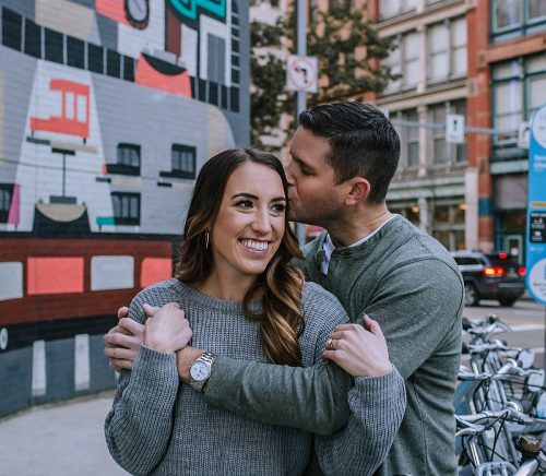Laid Back Downtown & PPG Paints Arena Engagement Session. For more Pittsburgh engagement ideas, visit burghbrides.com!
