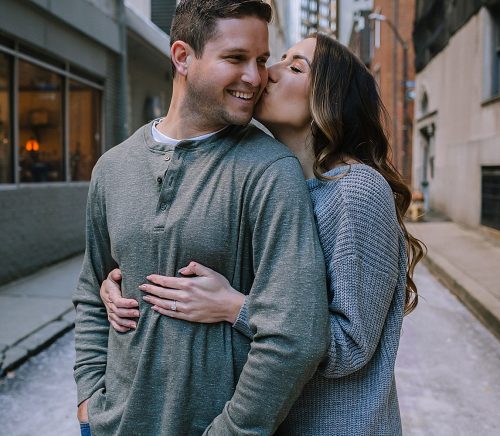 Laid Back Downtown & PPG Paints Arena Engagement Session. For more Pittsburgh engagement ideas, visit burghbrides.com!
