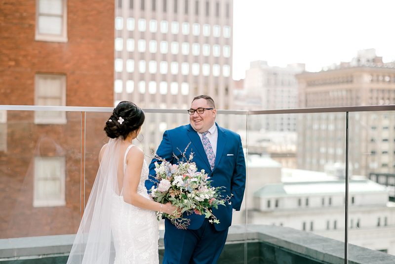 Floral Filled Energy Innovation Center Microwedding. For more small wedding ideas, visit burghbrides.com!