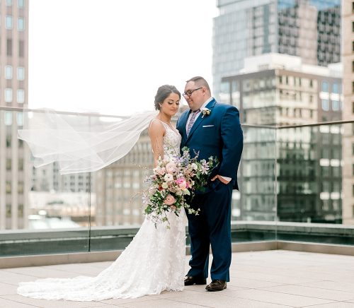 Floral Filled Energy Innovation Center Microwedding. For more small wedding ideas, visit burghbrides.com!