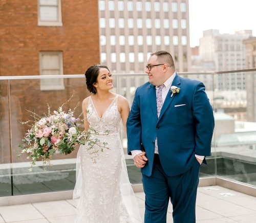 Floral Filled Energy Innovation Center Microwedding. For more small wedding ideas, visit burghbrides.com!