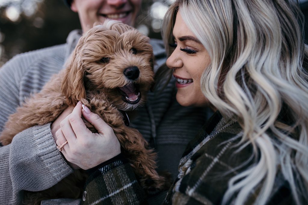 Wintery Engagement Shoot At Getaway House With Couple’s New Puppy | Burgh Brides | Iris Marie Photography