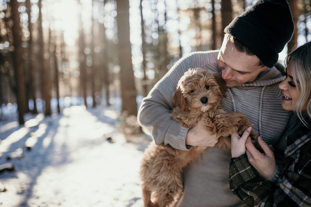 Wintery Engagement Shoot At Getaway House With Couple’s New Puppy | Burgh Brides | Iris Marie Photography