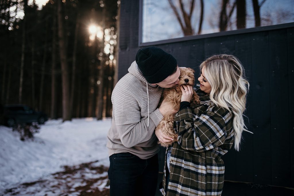 Wintery Engagement Shoot At Getaway House With Couple’s New Puppy | Burgh Brides | Iris Marie Photography