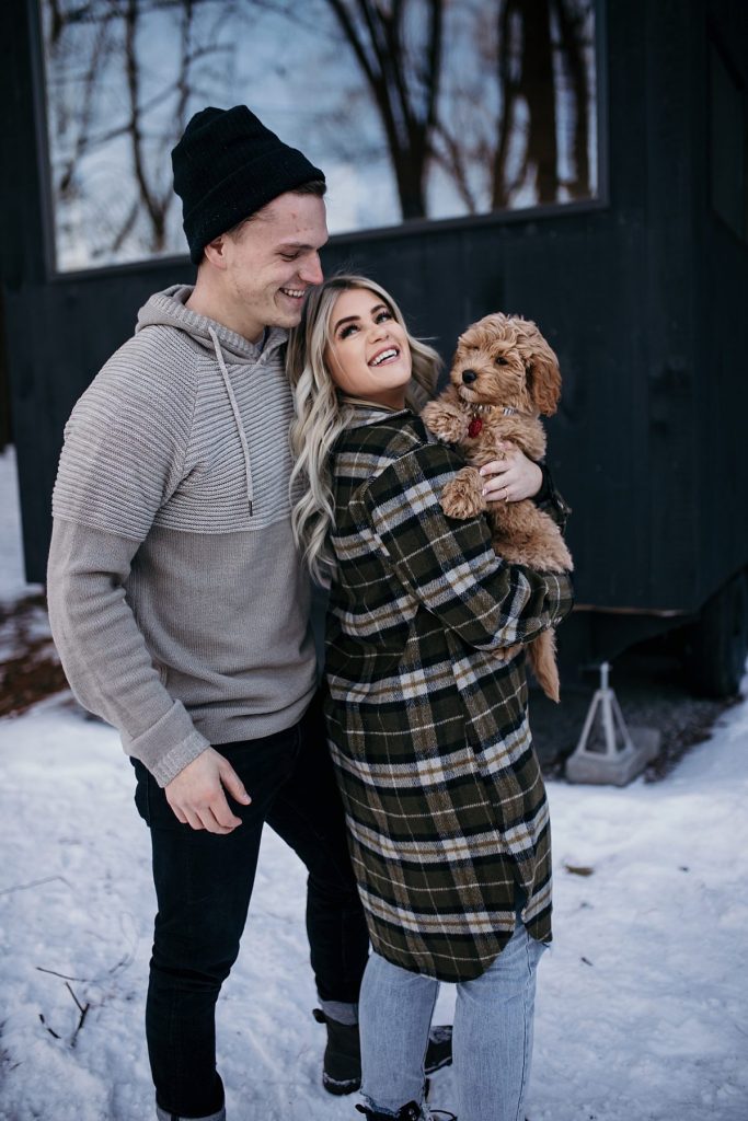 Wintery Engagement Shoot At Getaway House With Couple’s New Puppy | Burgh Brides | Iris Marie Photography