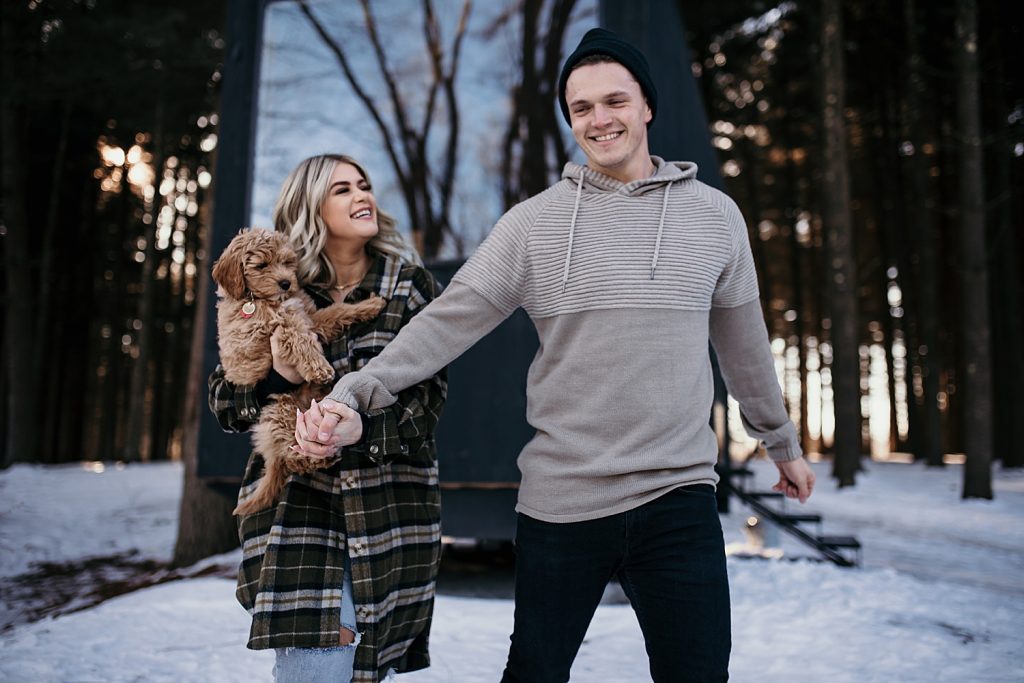 Wintery Engagement Shoot At Getaway House With Couple’s New Puppy | Burgh Brides | Iris Marie Photography